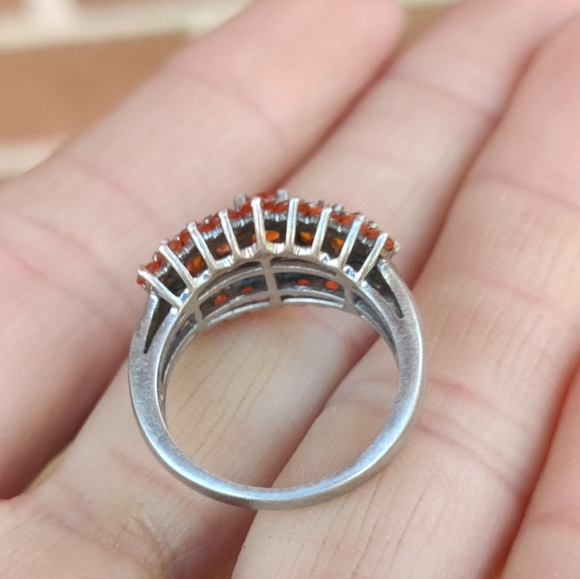 Vintage Sterling Orange Sapphire Cluster Ring - Picture 5 of 6